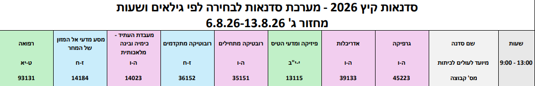 schedule summer a 26